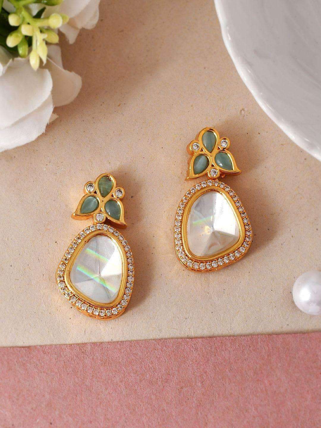 Ishhaara Polki Stone Earring Light Green
