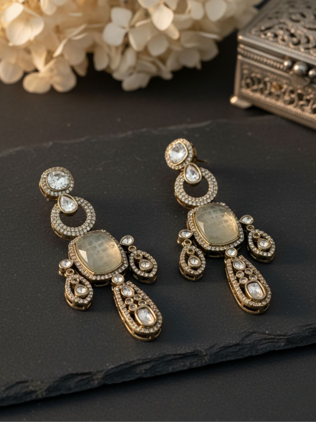 Ishhaara Polki Studded Victorian Dangler Earrings
