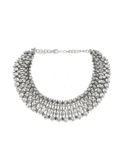 Ishhaara Pranwesha In Diamond Choker With Earrings Silver