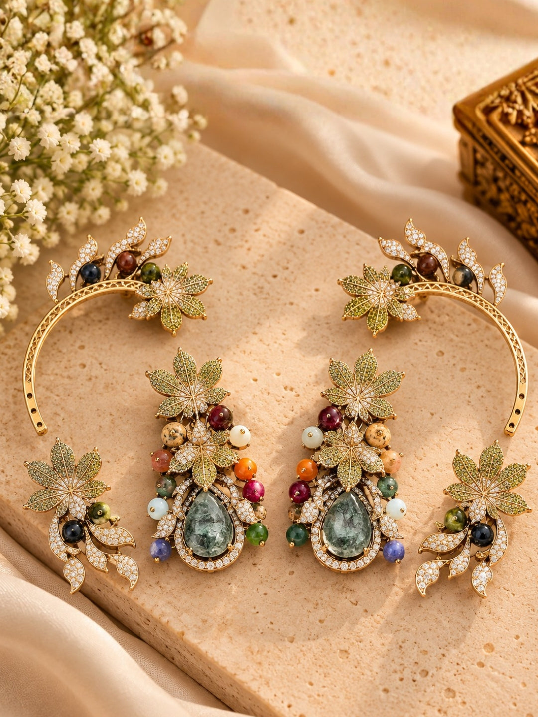 Ishhaara Precious Stone Studed Detachable Earcuff Earrings