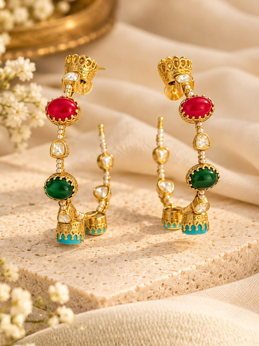 Ishhaara Precious Stone Studed Hoop Earrings