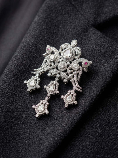 Ishhaara Premium Polki Peacock Brooch For Men