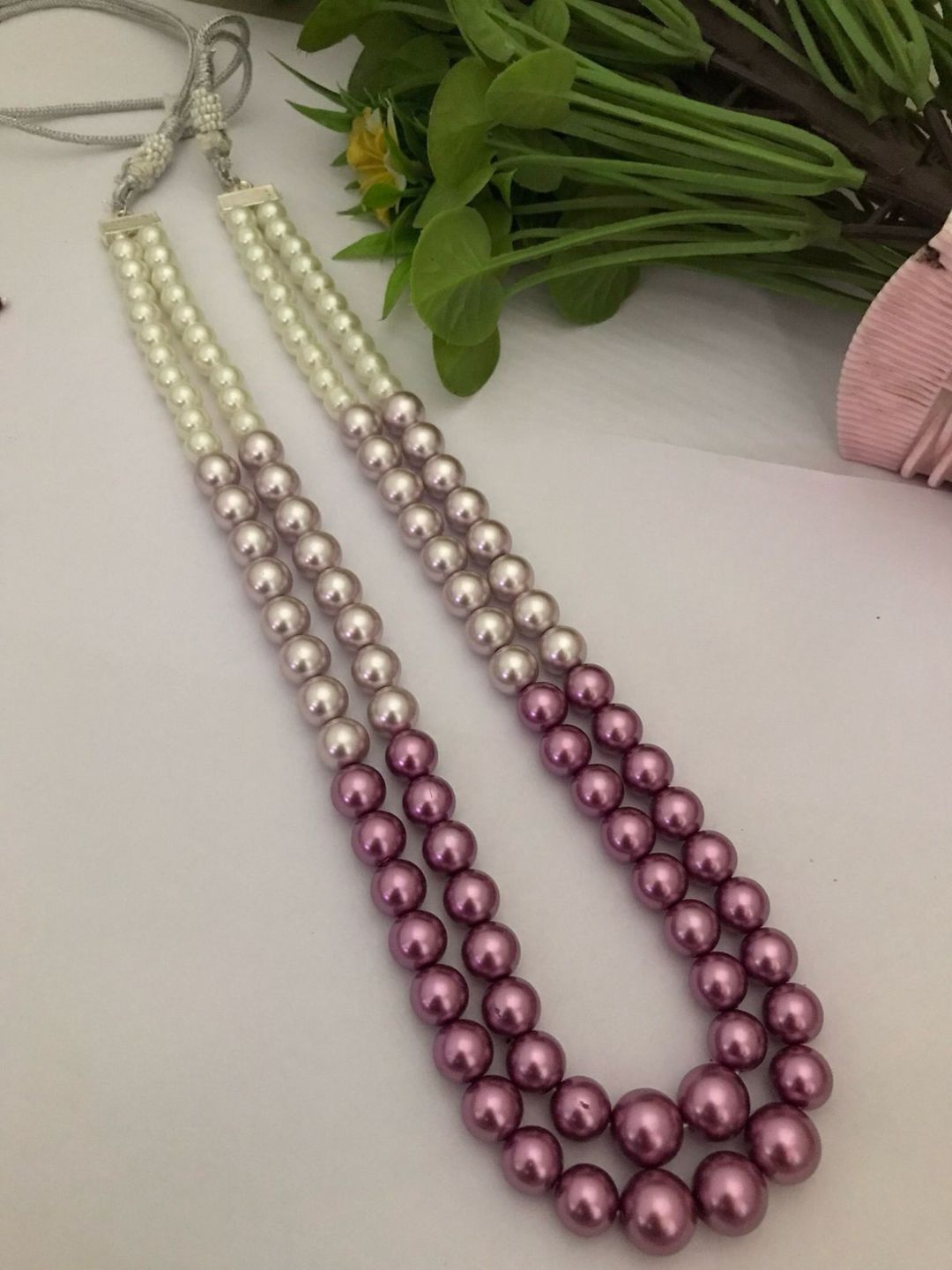 Ishhaara Purple Double Layered Pearl Necklace Set