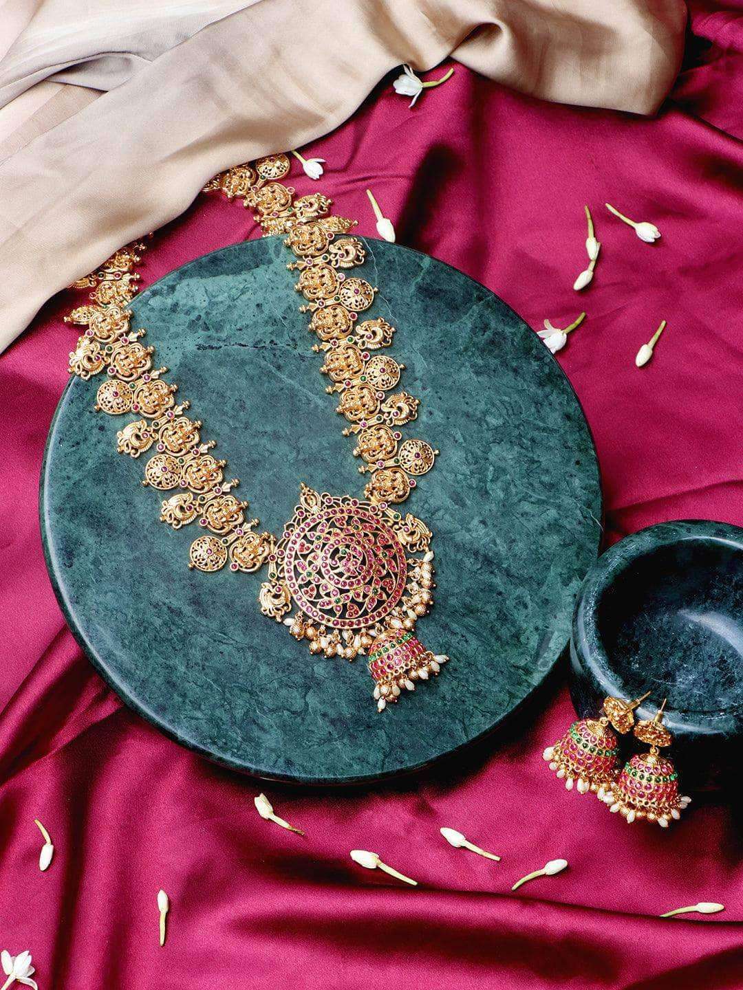 Ishhaara Real Kemp Heavy Bridal Necklace Set
