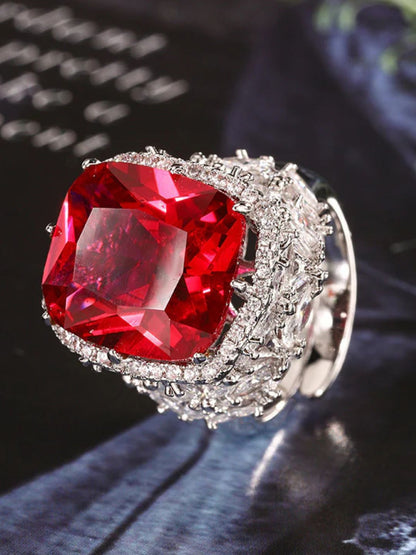 Ishhaara Red Cushion Cut Halo Ring