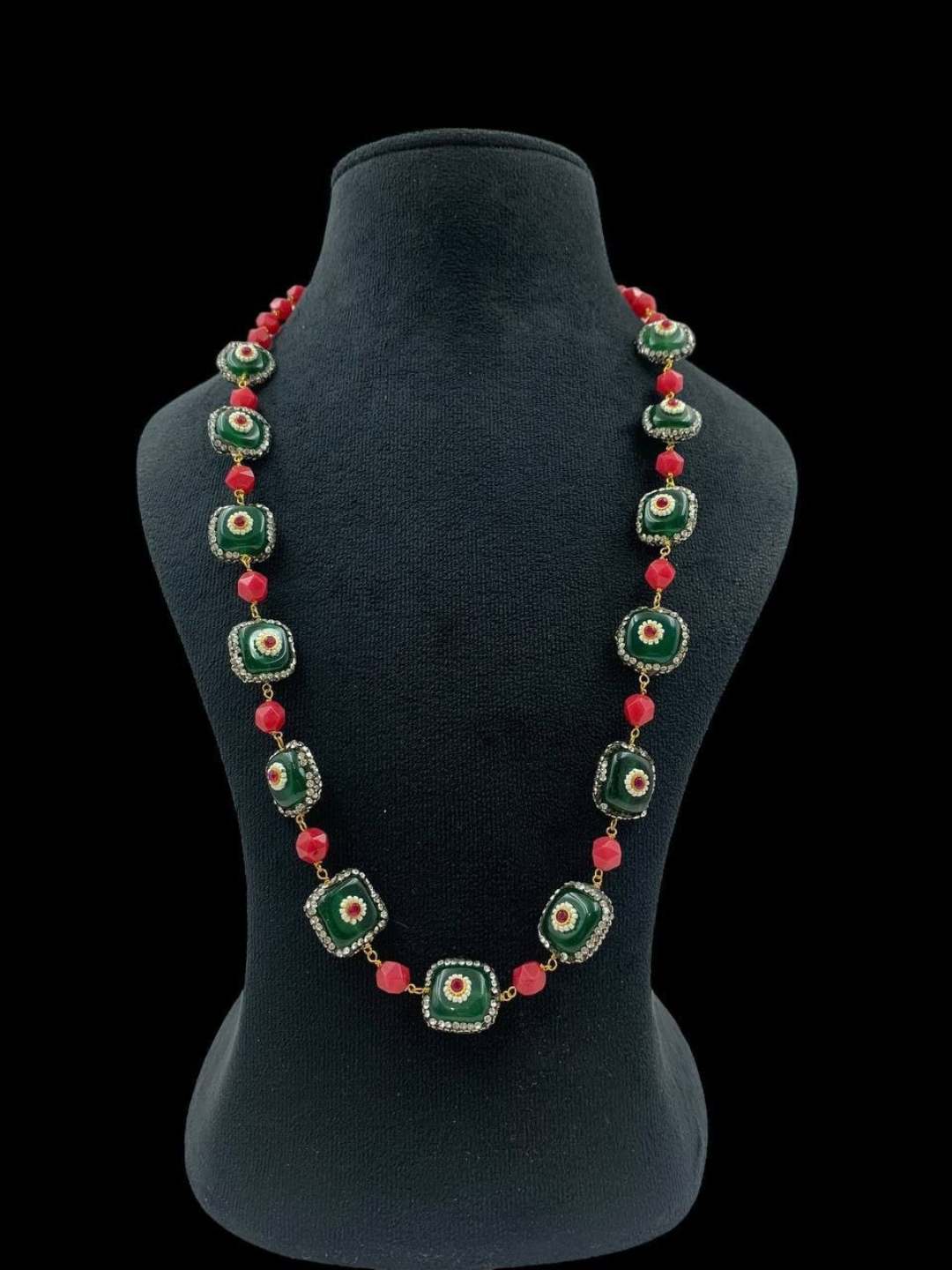Ishhaara Red Jadau Beaded Pearl Necklace