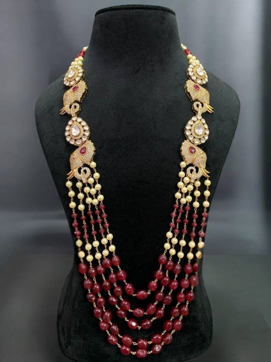 Ishhaara Red Multi Layered Bead Embellished Mala
