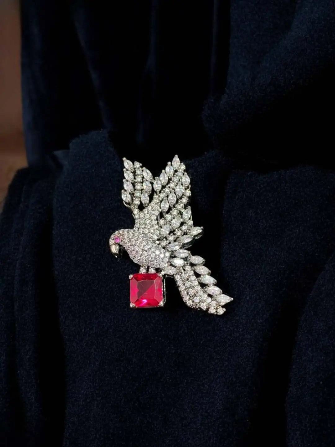 Ishhaara Red Victorian Bird Shaped Groom Brooch