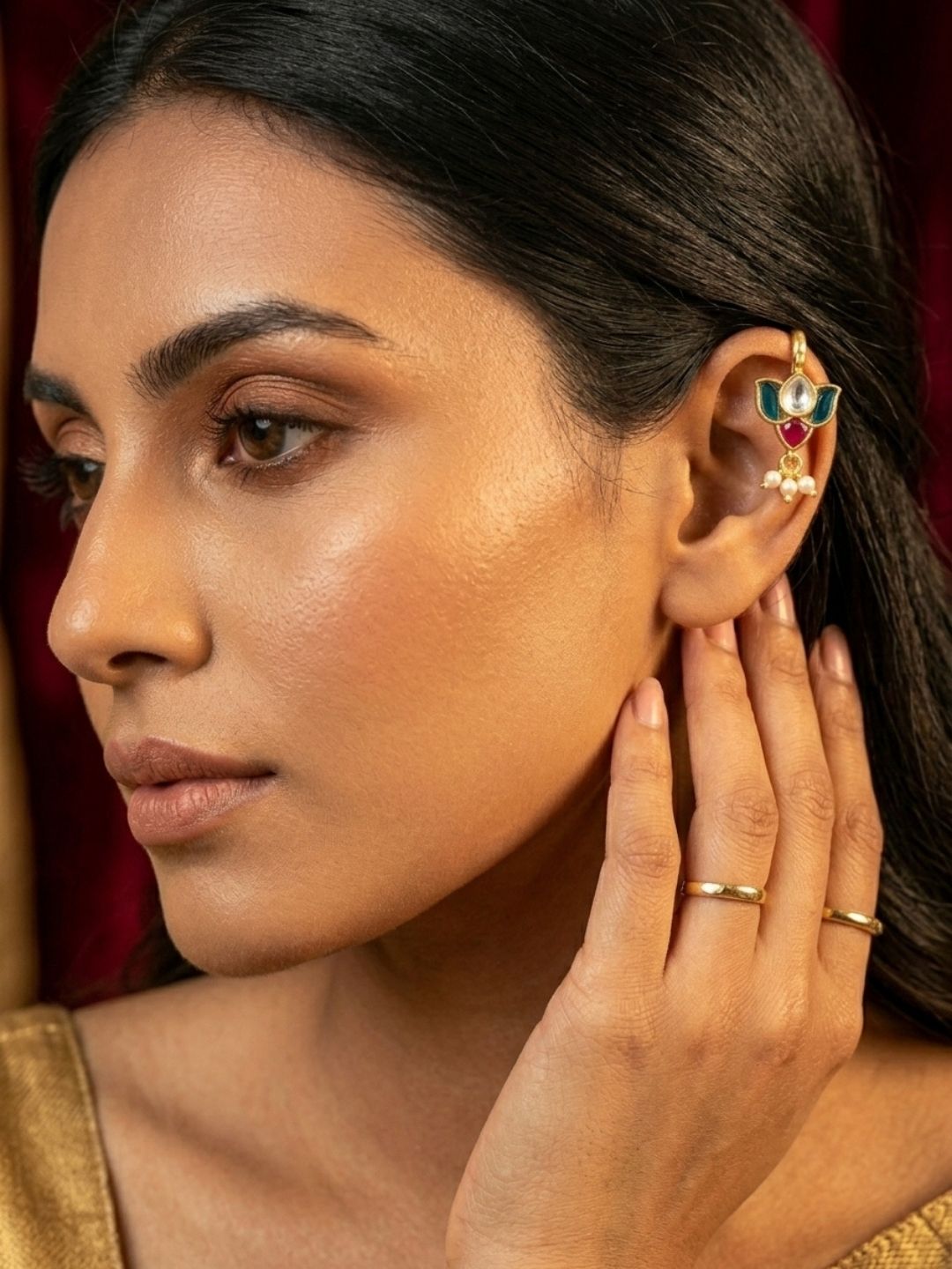 Ishhaara Regal Bloom Lotus Pearl Ear Cuffs