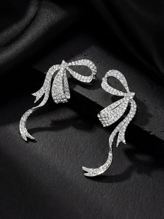 Ishhaara Rhinstone Ribbon Like Bow Earrings