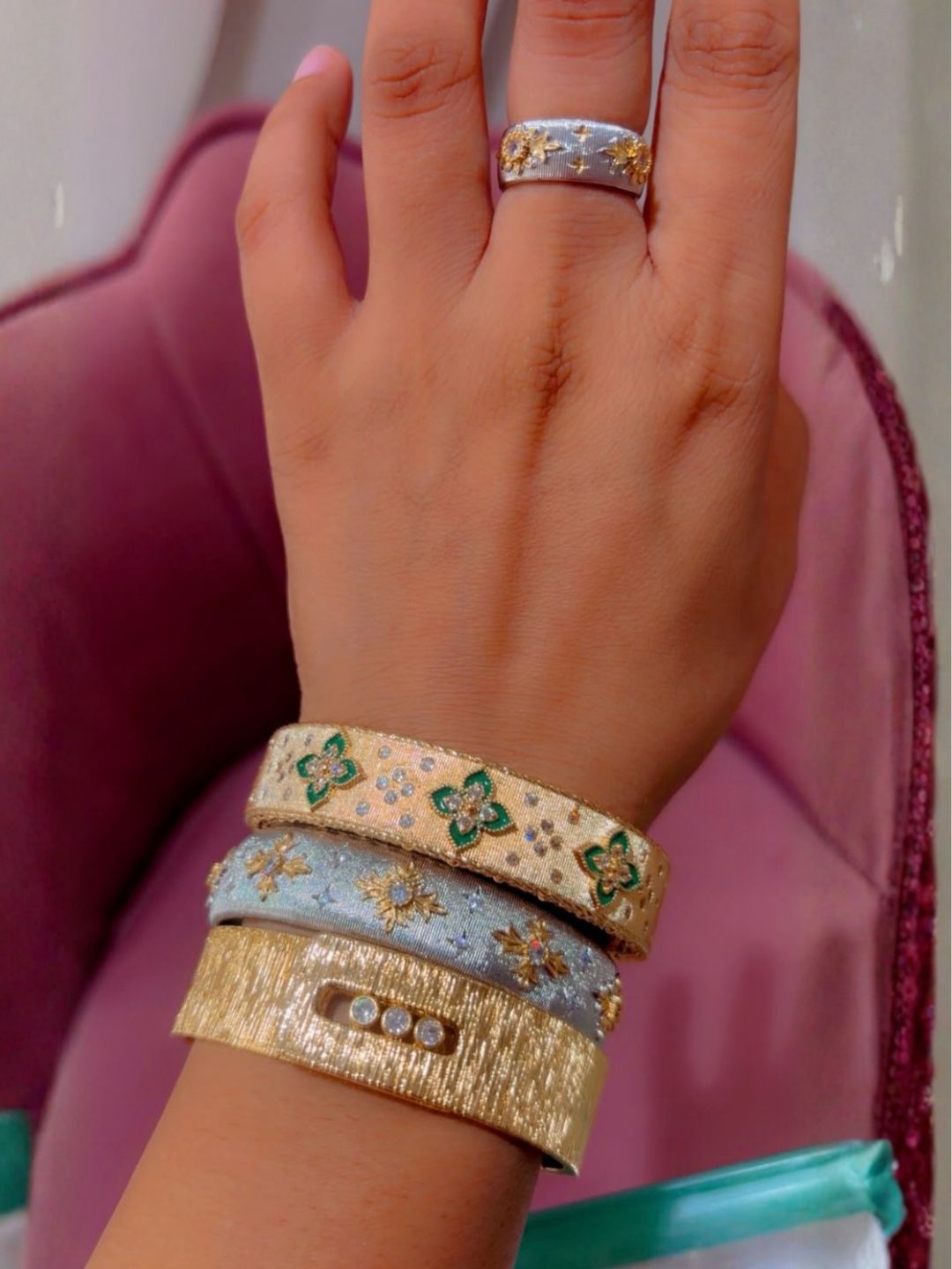 Ishhaara Rigato Texture Adjustable Set Of 3 Bracelets And A Ring