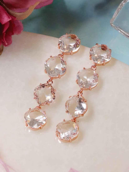 Ishhaara Embellish Long Earrings Rose Gold
