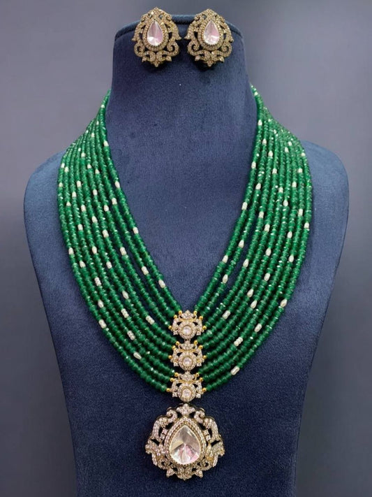 Ishhaara Royal Polki Maharani Beads Necklace Set