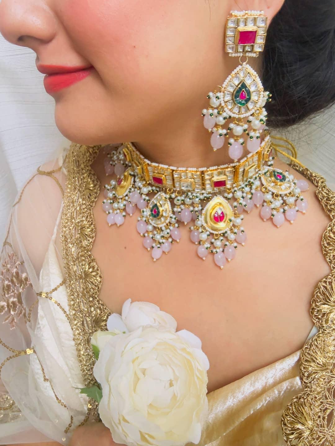 Ishhaara Ruby Studded Pachi Kundan Drop Necklace