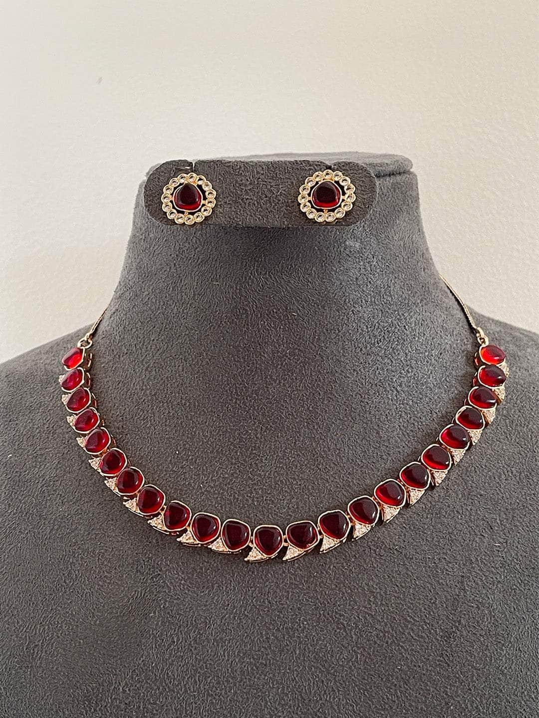 Ishhaara Ruby Studded Zircon Necklace Set