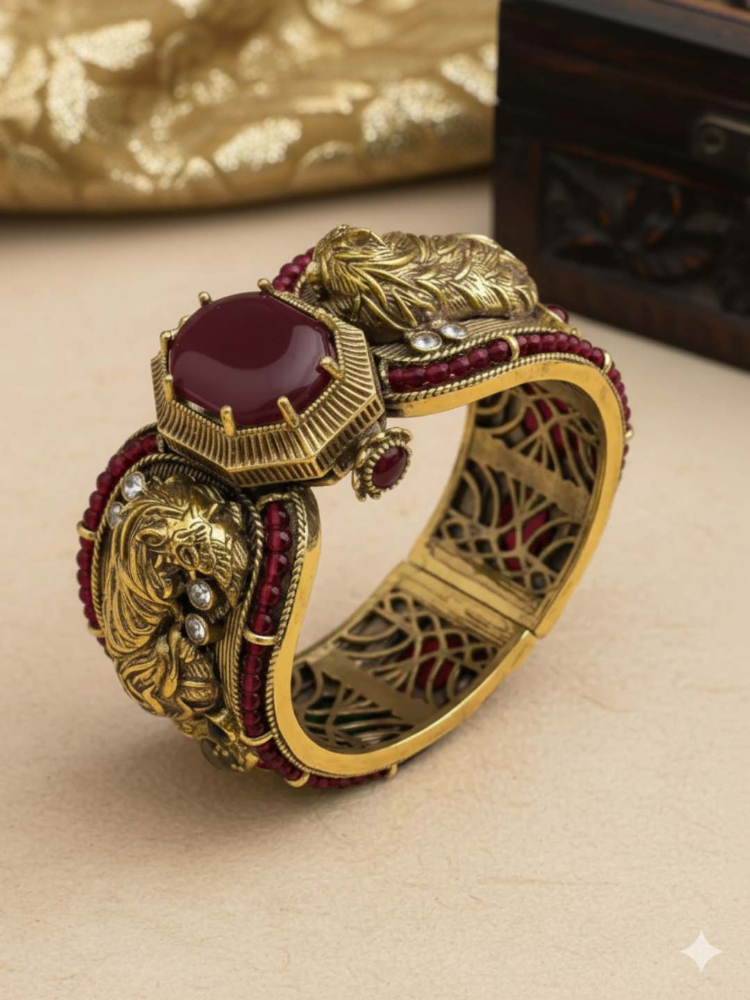 Ishhaara Sabyasachi Inspired Bengal Tiger Semi Precious Stones Broad Kada