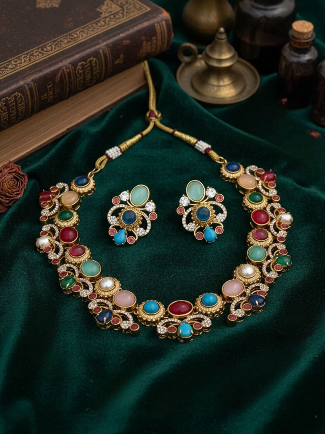 Ishhaara Sabyasachi Inspired Navratan Pearl Polki Necklace Set