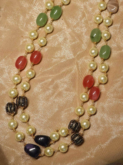 Ishhaara Semi Precious And Shell Peal Double Layered Haar