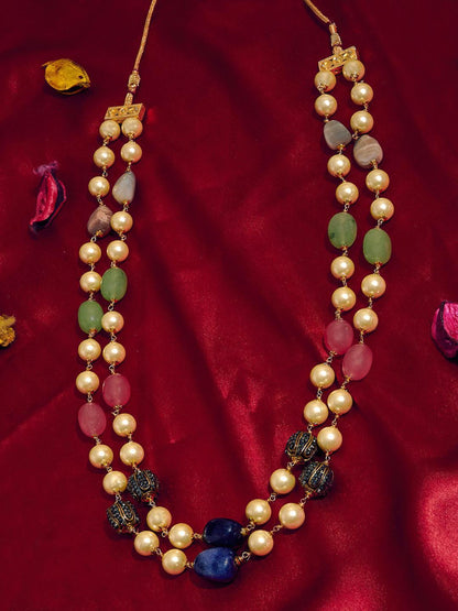 Ishhaara Semi Precious And Shell Peal Double Layered Haar