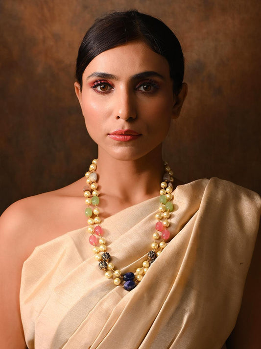 Ishhaara Semi Precious And Shell Peal Double Layered Haar