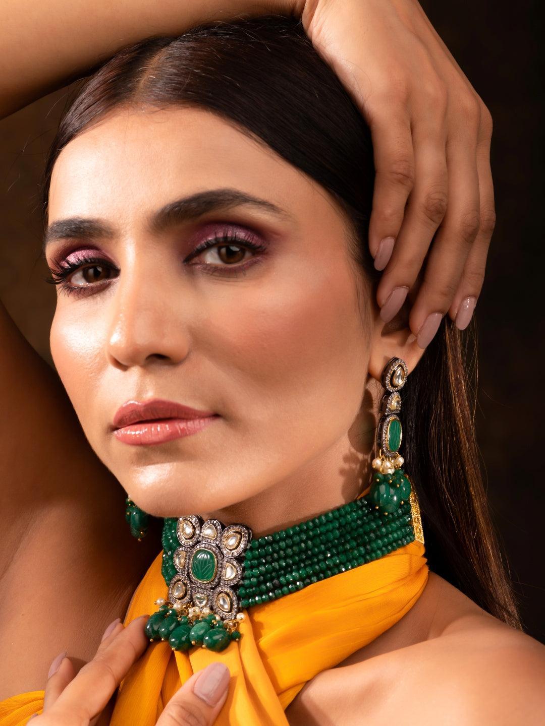 Ishhaara Semi Precious Centre Stone Choker Set