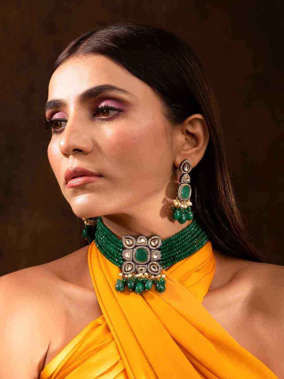 Ishhaara Semi Precious Centre Stone Choker Set