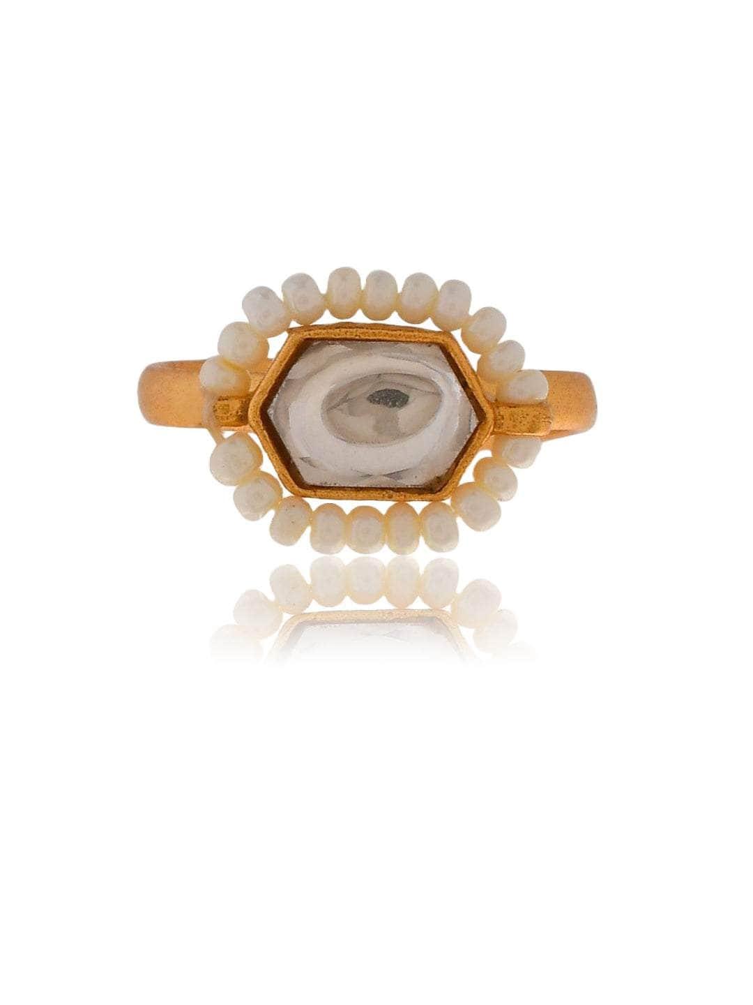 Ishhaara Shweta Tripathi Sharma In Oblong Kundan Pearl Ring Red