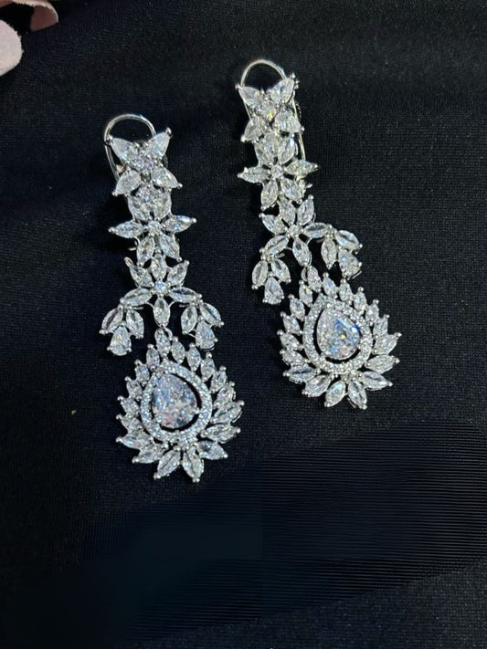 Ishhaara Silver Finish White Stone Earrings