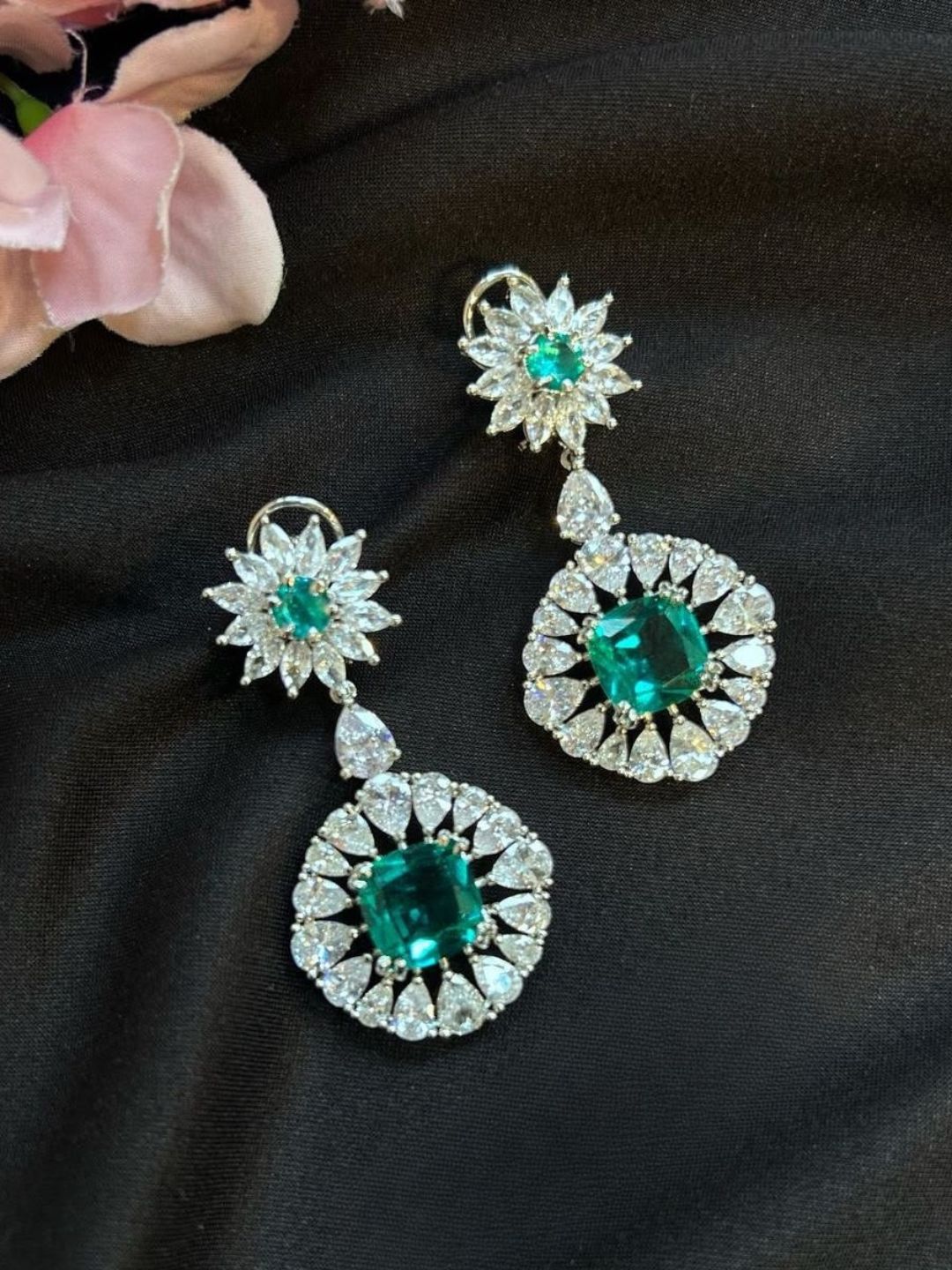 Ishhaara Silver Finish Zircon Dangler Earrings