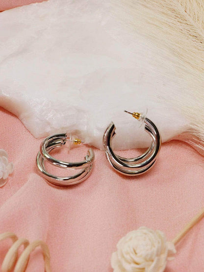 Ishhaara Rochelle Rao Sequeira In Triple Hoop Earrings Golden