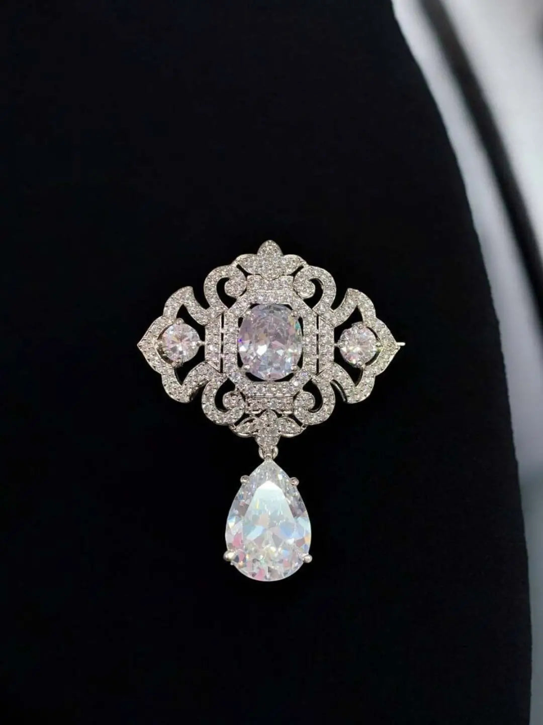 Ishhaara Silver Victorian Style Drop Brooch
