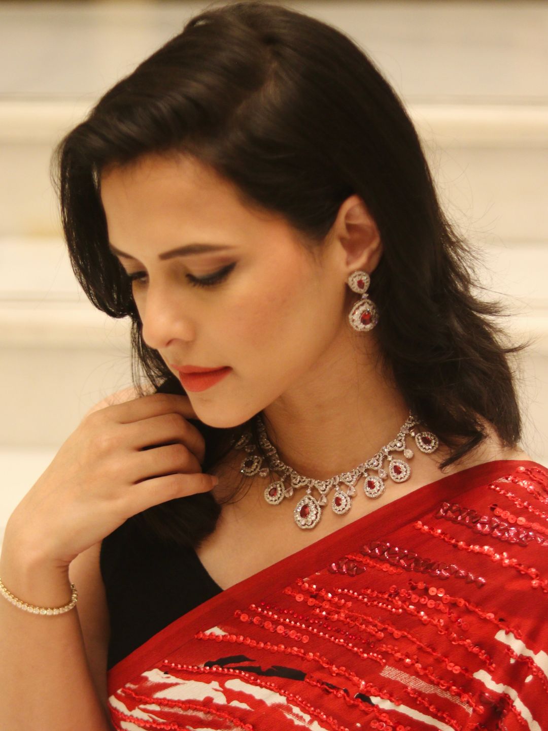Ishhaara Single Layer Ruby And Ad Necklace