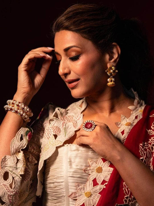Ishhaara Sonali Bendre In Kundan Ruby Ring Red