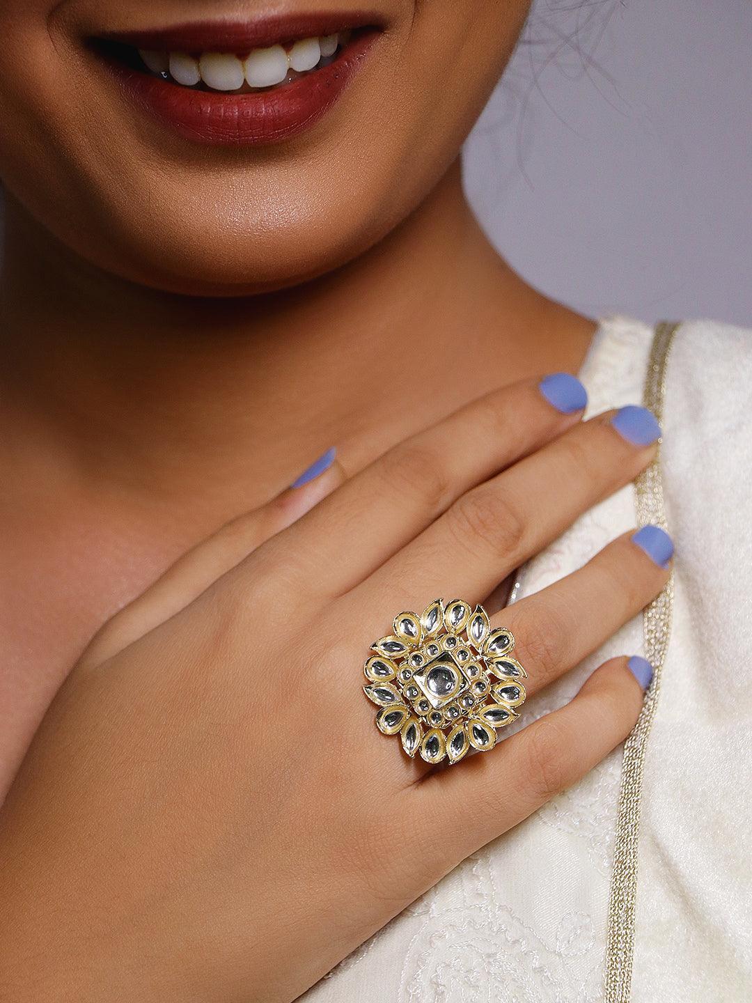 Ishhaara Square Dabi Kundan Ring