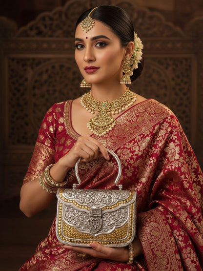 Ishhaara Square Shaped Dualtone Handmade Designer Brass Clutches