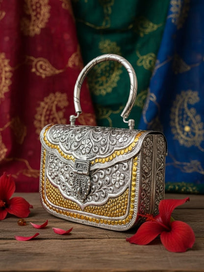Ishhaara Square Shaped Dualtone Handmade Designer Brass Clutches