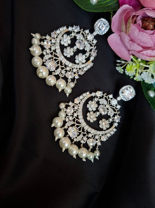 Ishhaara Statement Silver Chandbali Earrings