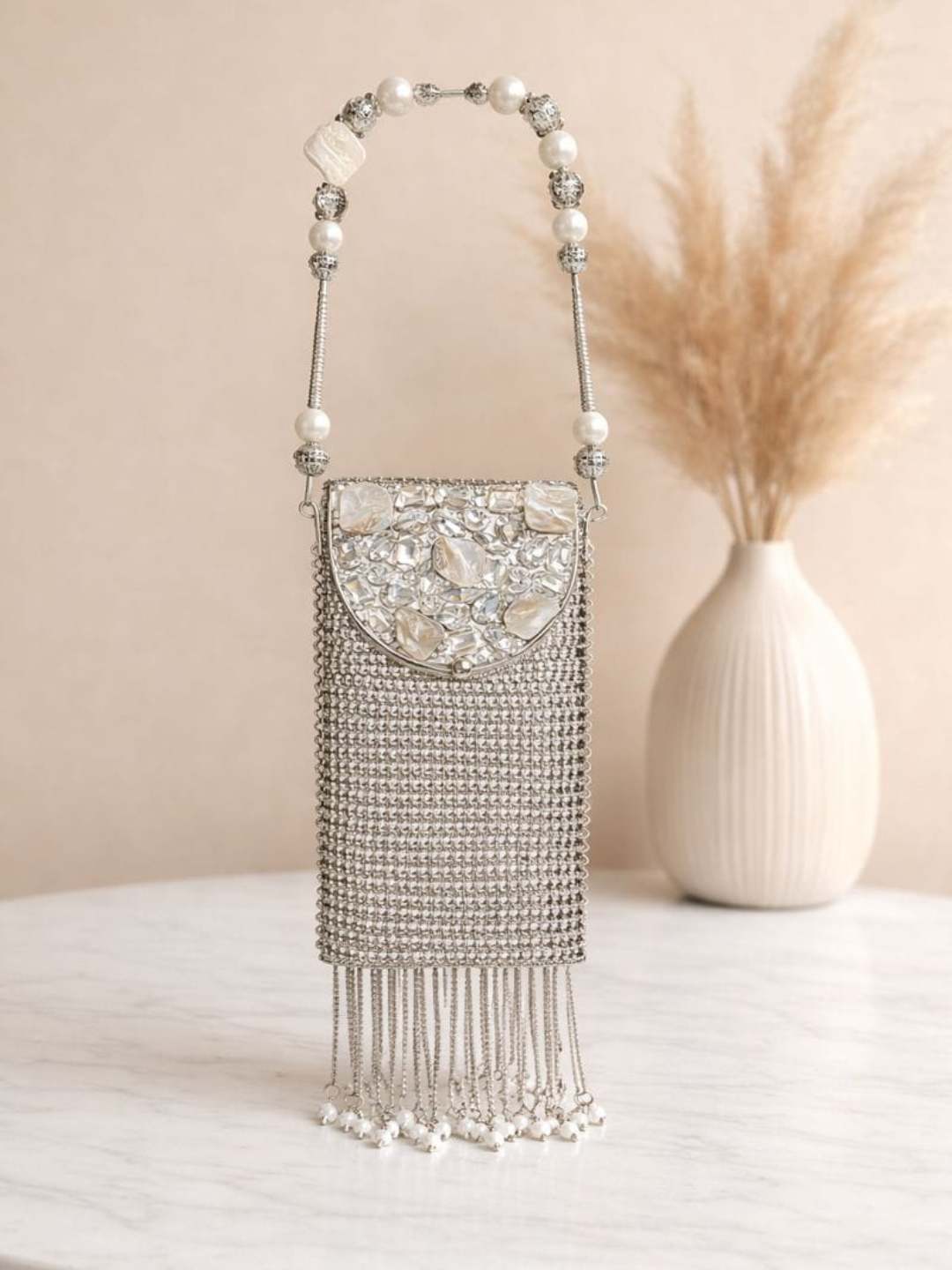 Ishhaara Stunning Mother Of Pearl Brass Mobile Sling Bags