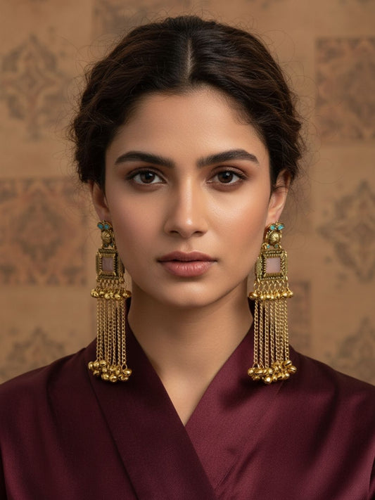 Ishhaara Sundial Stud Tassel Chandelier Earring