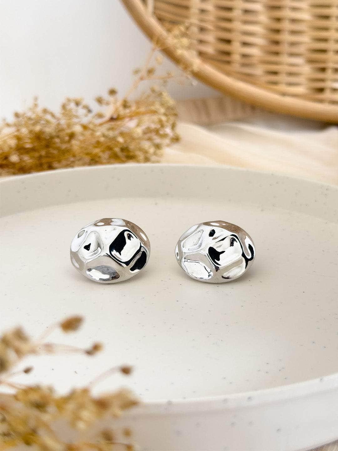 Ishhaara Textured Metal Decor Stud Earrings