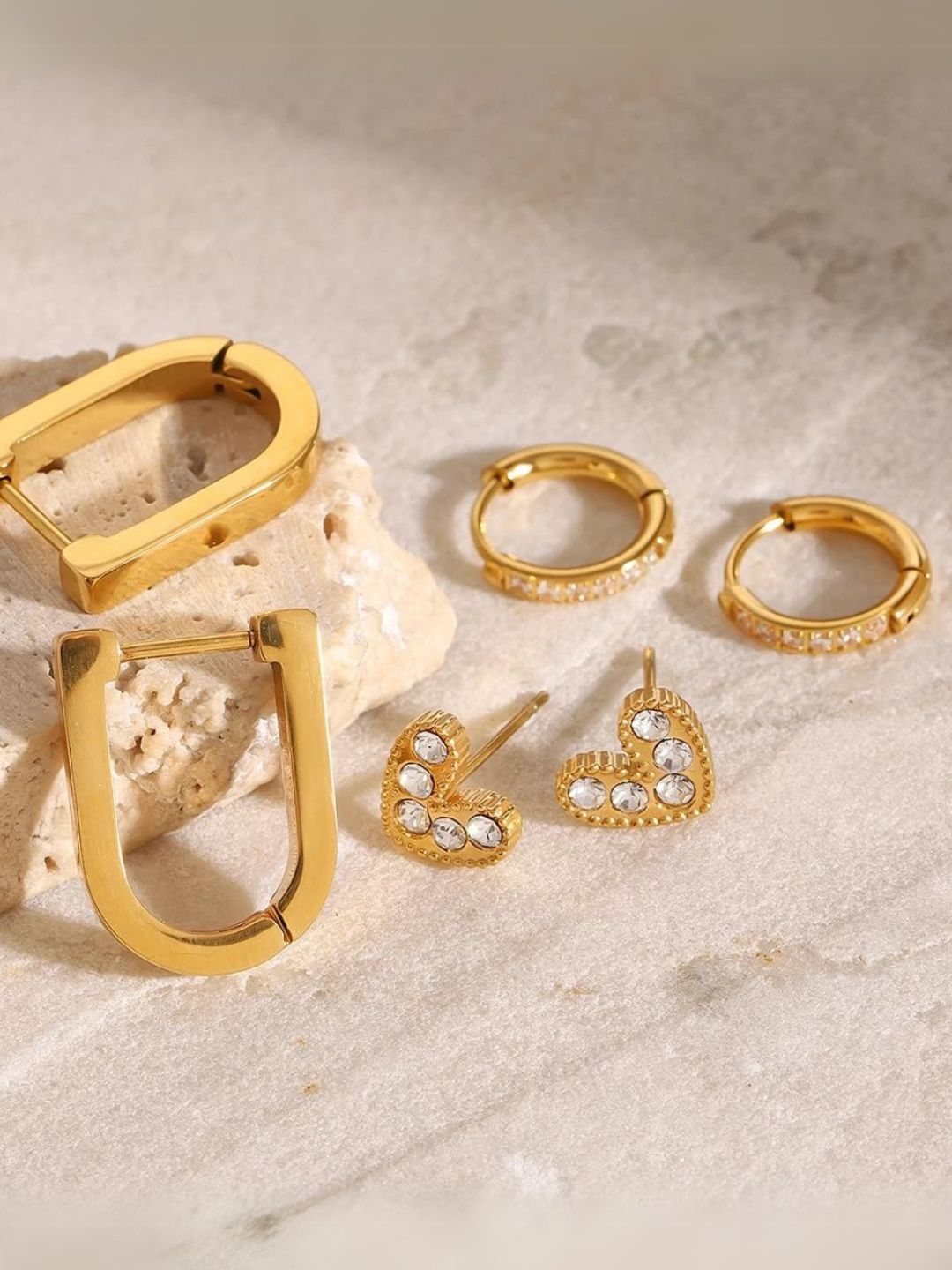 Ishhaara Three Pairs Of Stainless Steel Hoop Earrings