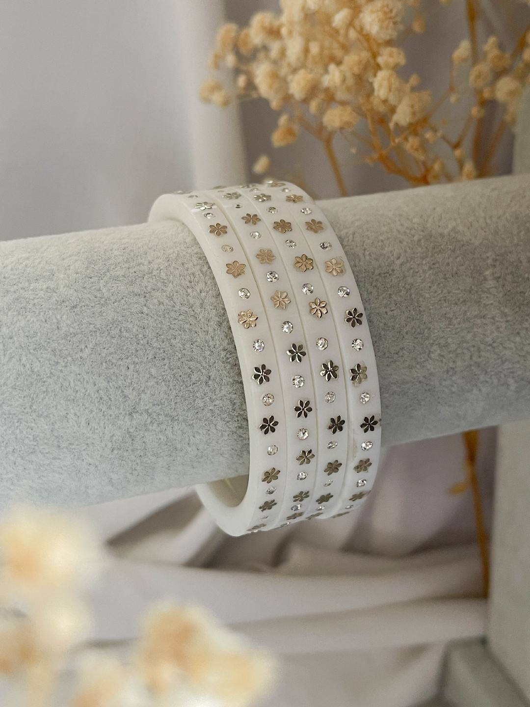 Ishhaara Traditional Bridal Choora Flower Dot Bangles With Gold Stones