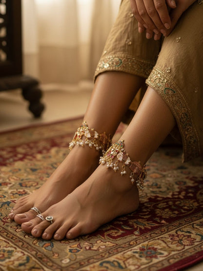Ishhaara Traditional Dulhan Bridal Rajwadi Meenakari Doli Baraat Bridal Payal Brass Anklet