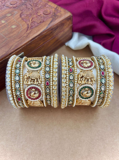 Ishhaara Traditional Gold Kundan Bangle with intricate designs and vibrant stones - view 5