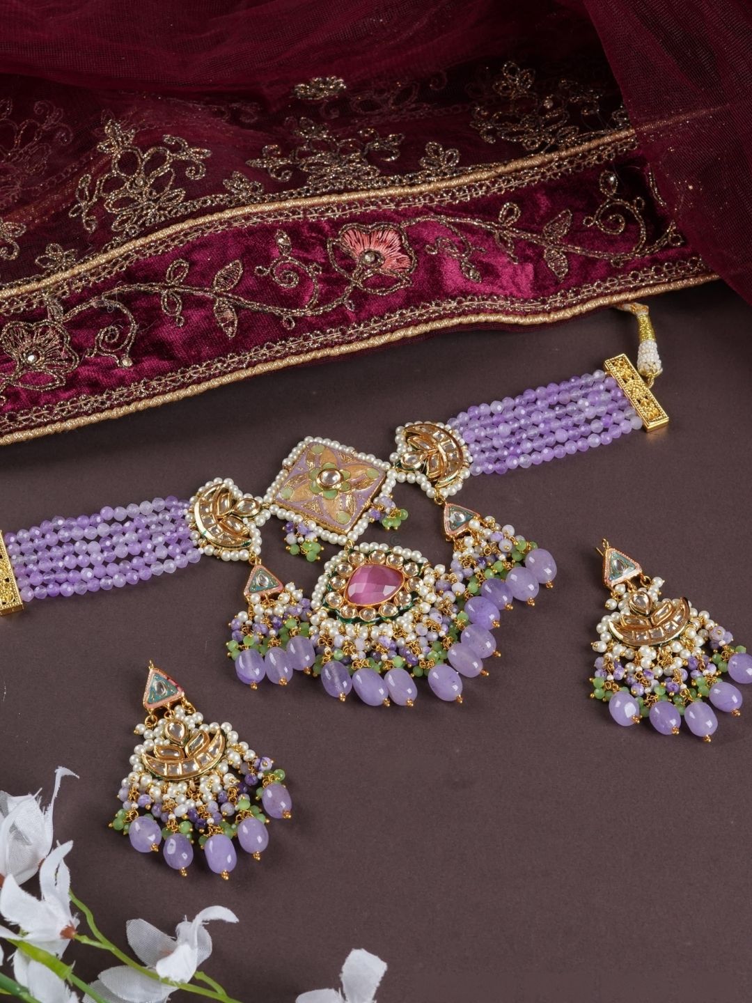Ishhaara Traditional Gold Plated Multistrand Beaded Kundan Choker