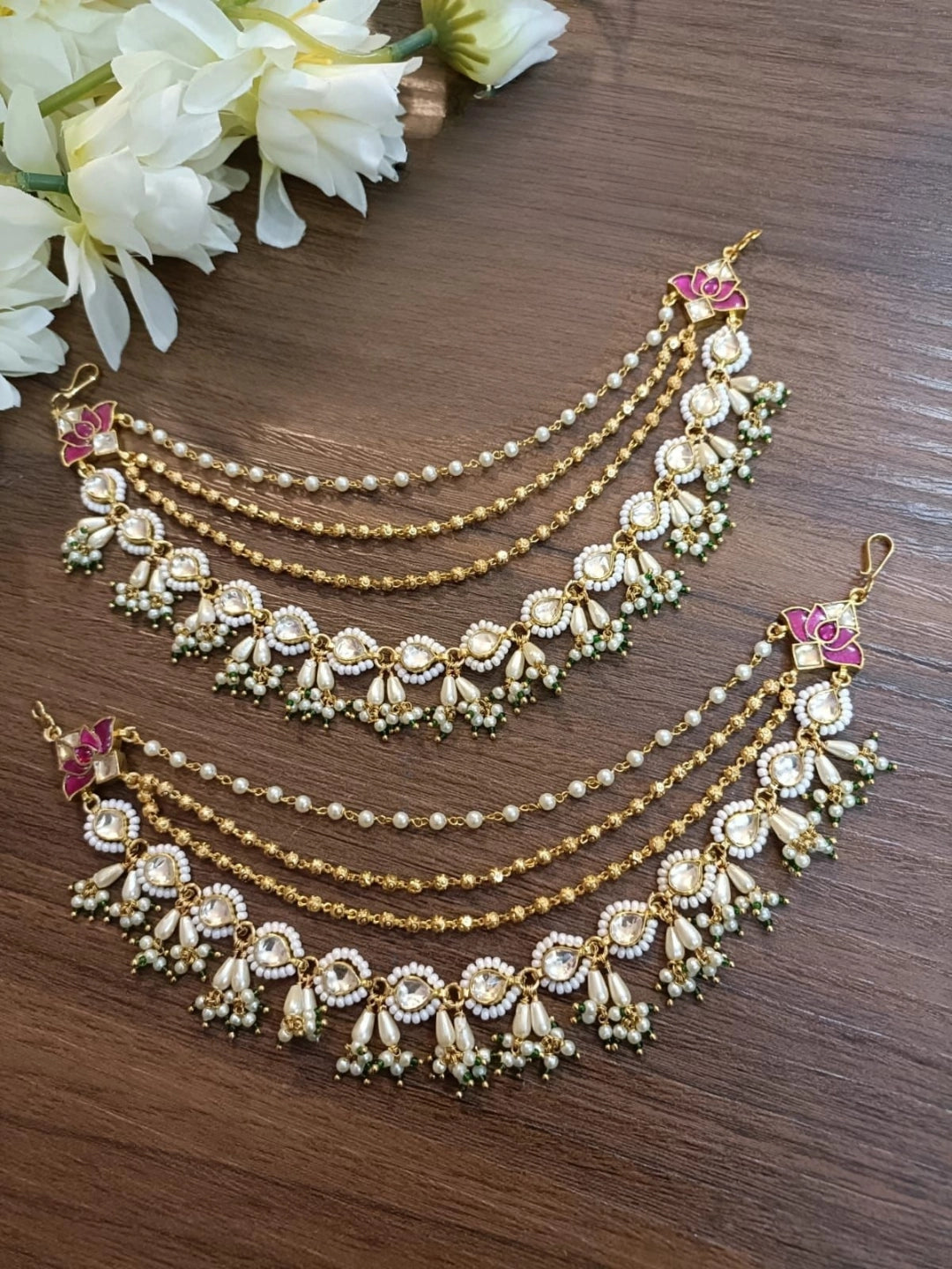 Ishhaara Traditional Lotus Shaped Kundan Jadau And Pearl Earchain