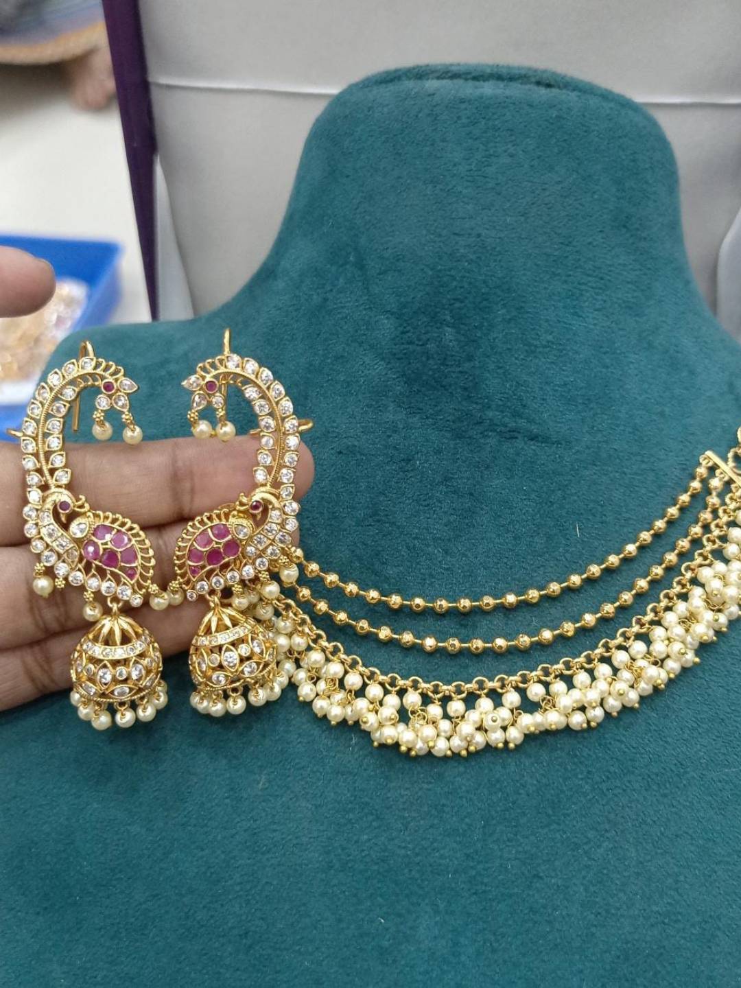 Ishhaara Traditional Peacock Shaped Earcuff Earrings With Earchains