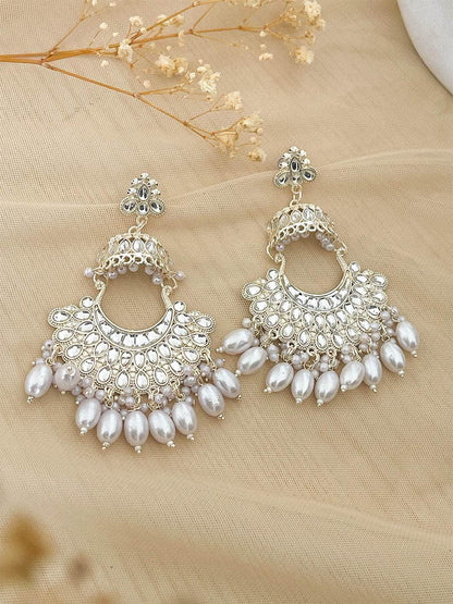 Ishhaara Traditional White Meena Kundan Earrings