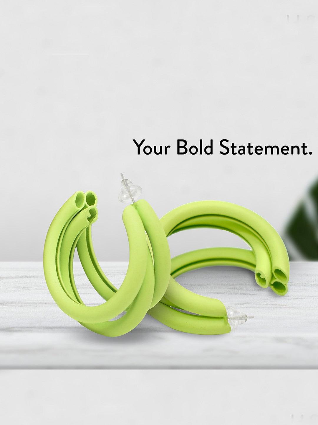 Ishhaara Triple Hoop Earrings Green