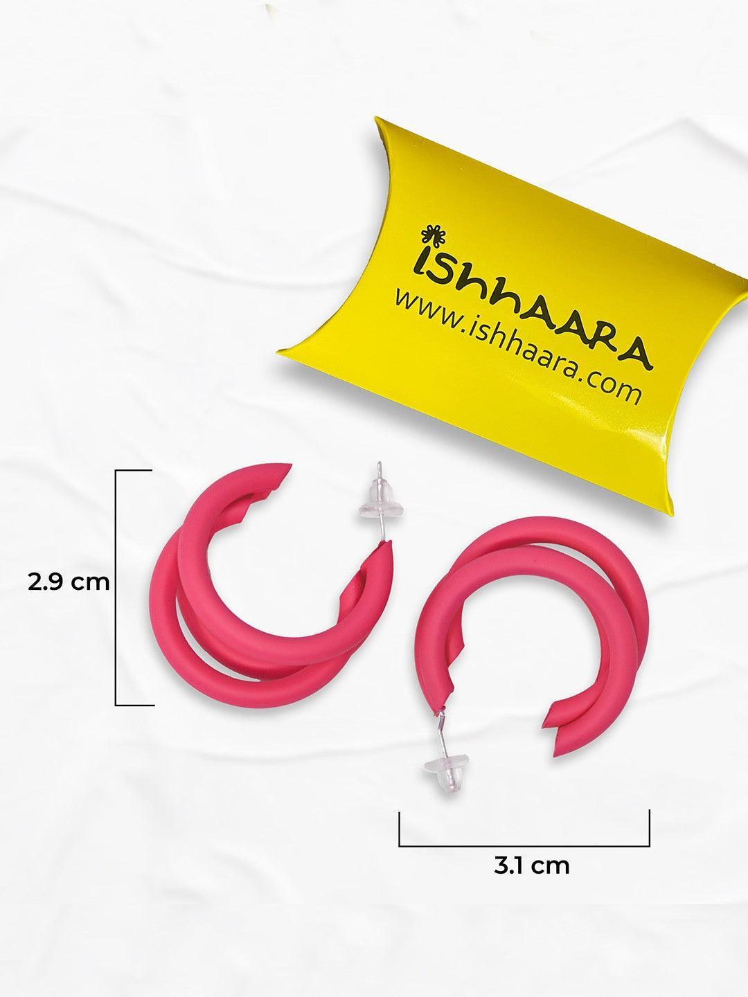 Ishhaara Triple Hoop Earrings Magenta Pink